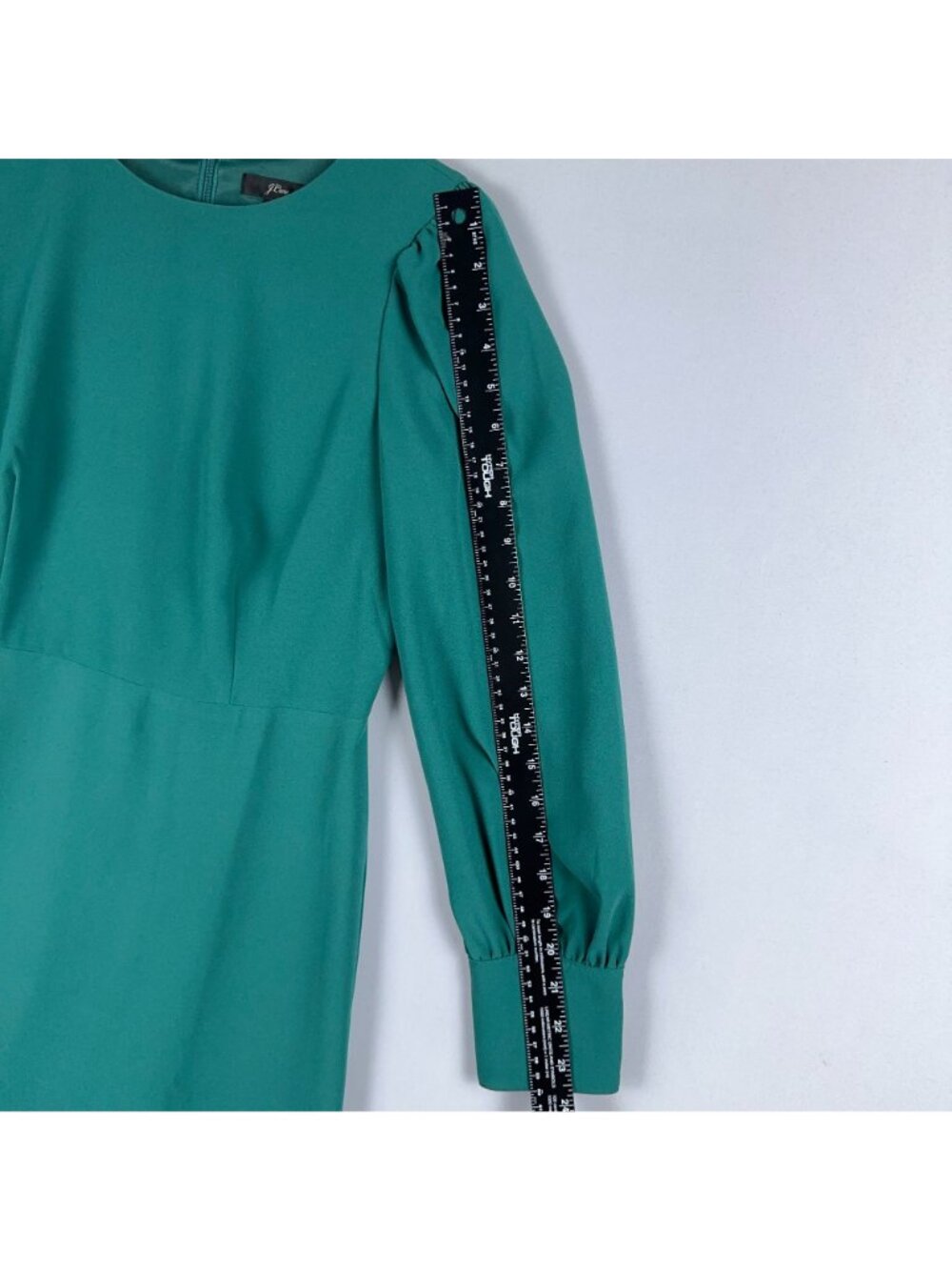 J.Crew Dress Size 4 Sheath Green Midi Long Sleeve Cuffed Button Sleeves Back Zip - Picture 12 of 14